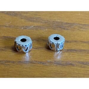 Authentic Pandora Row of Hearts Clip Charms Set of 2 Sterling Silver P-234